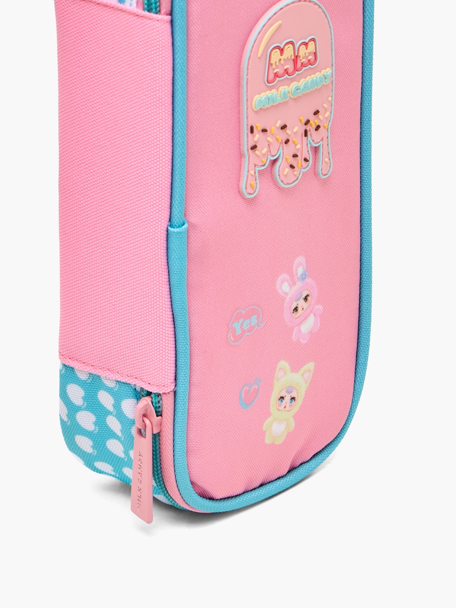 Logo Applique Pencil Pouch with Zip Closure