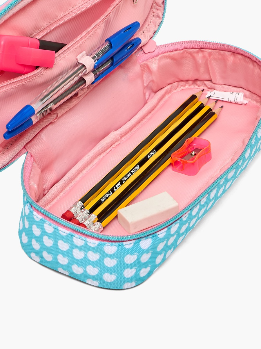 Logo Applique Pencil Pouch with Zip Closure