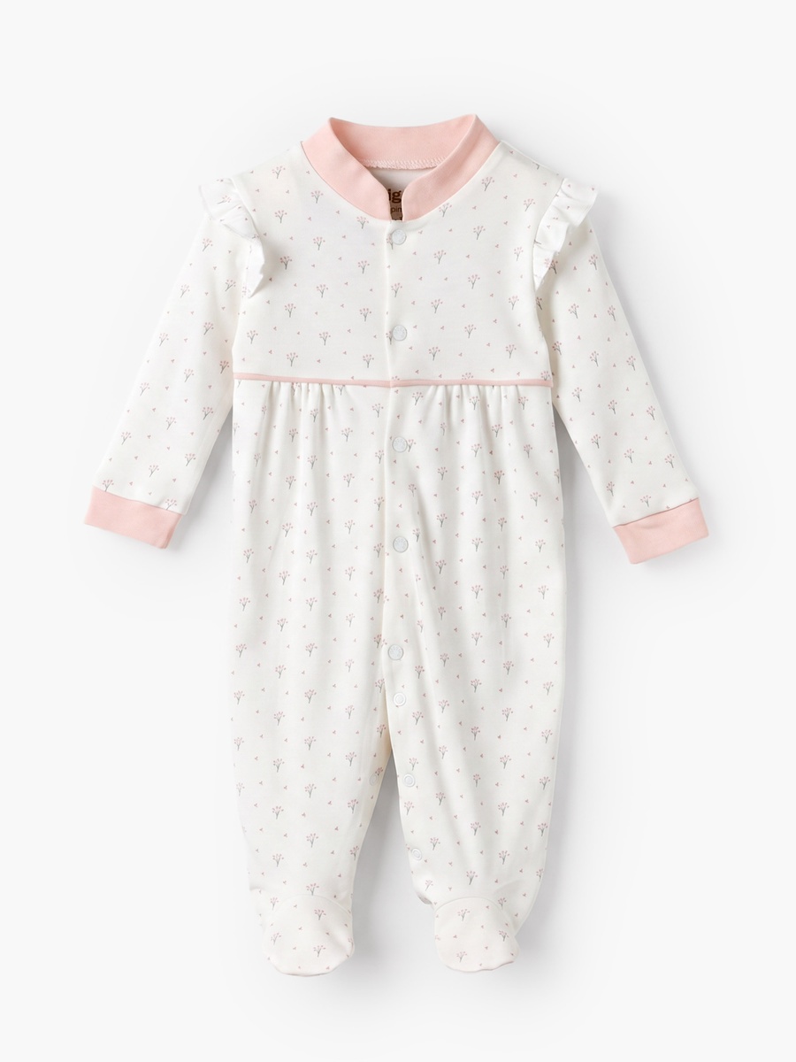 Supima Cotton Mandarin Collar Long Sleeves Sleepsuit with Floral Print