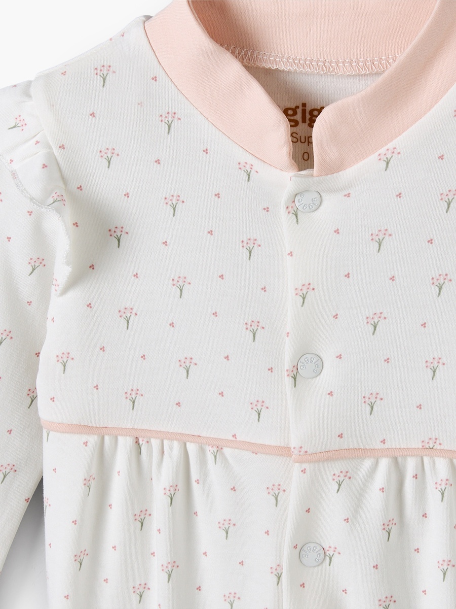 Supima Cotton Mandarin Collar Long Sleeves Sleepsuit with Floral Print