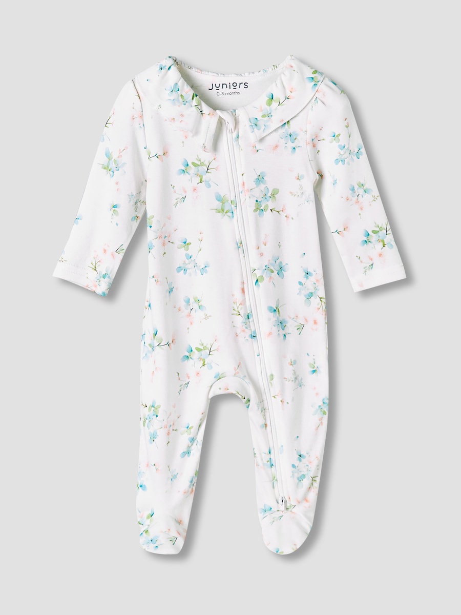Bamboo Cotton Collared Long Sleeves Sleepsuit with Floral Print
