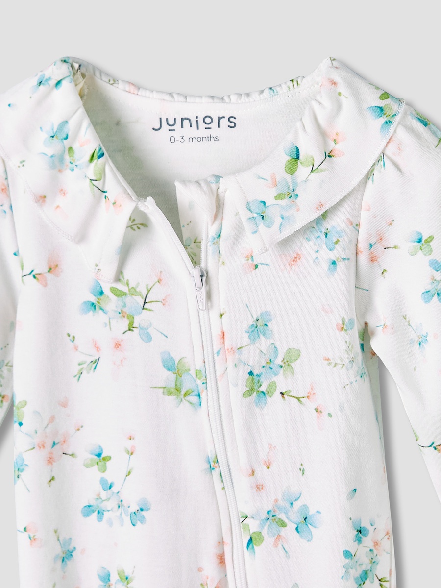 Bamboo Cotton Collared Long Sleeves Sleepsuit with Floral Print