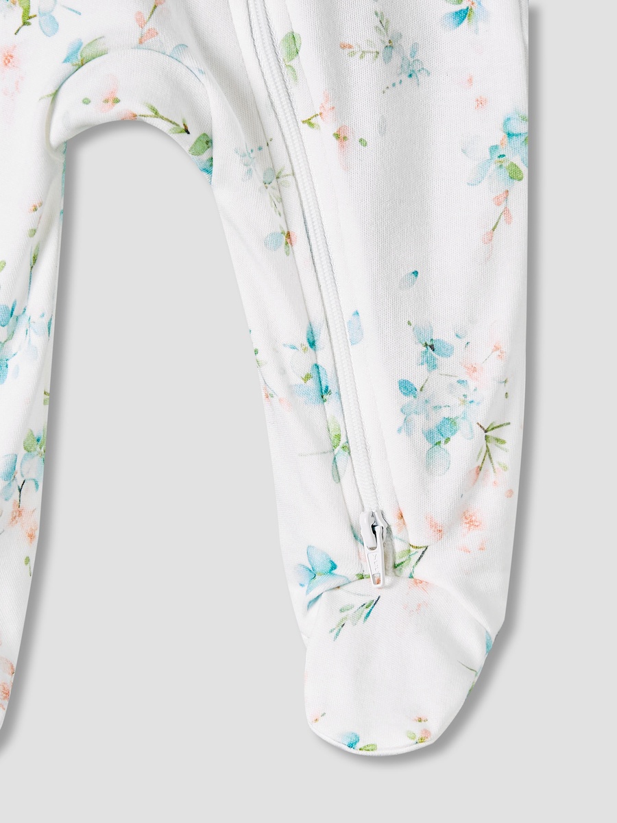 Bamboo Cotton Collared Long Sleeves Sleepsuit with Floral Print