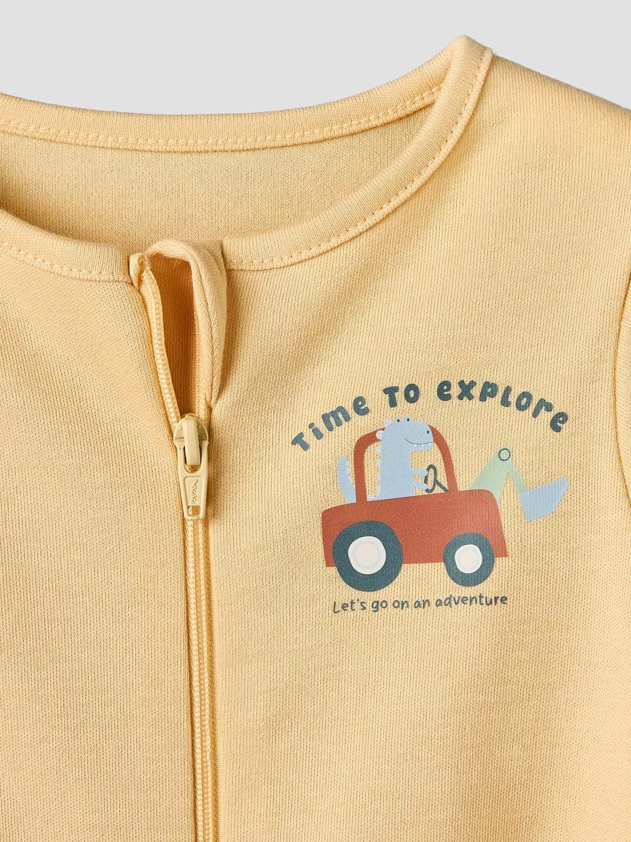 Pack of 3 Cotton Crew Neck Long Sleeves Sleepsuit with Zip Closure