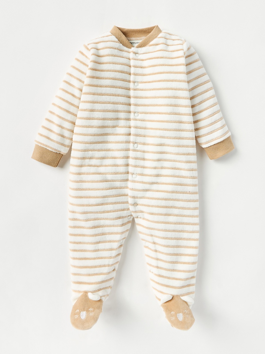 Striped Sleepsuit with Long Sleeves and Button Closure
