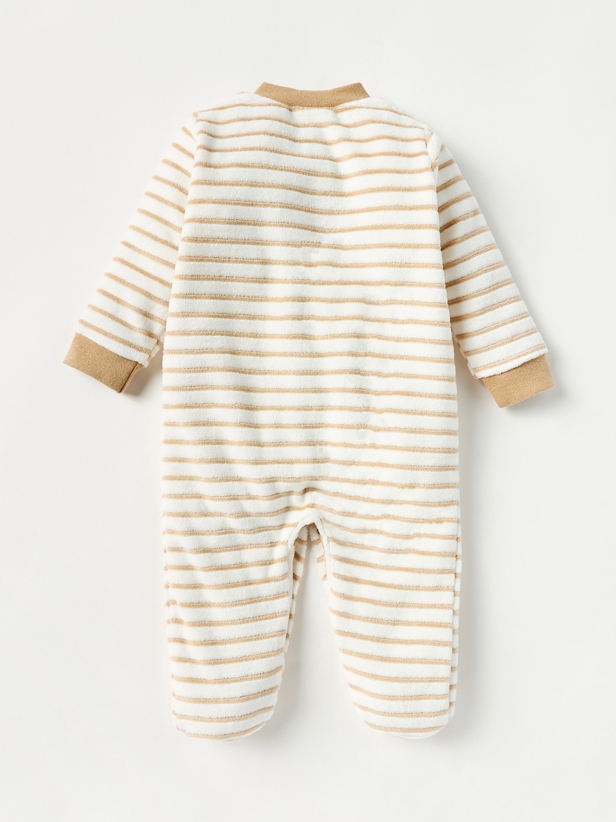 Striped Sleepsuit with Long Sleeves and Button Closure