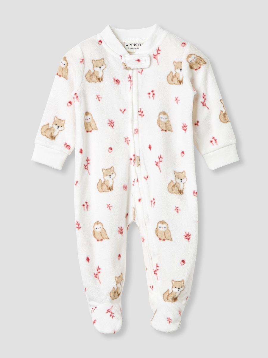 Animal Print Fleece Sleepsuit with Long Sleeves