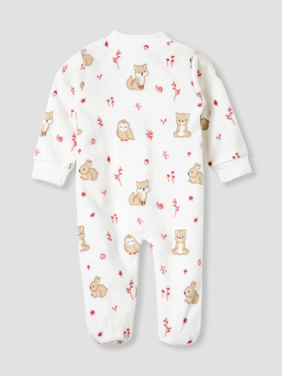 Animal Print Fleece Sleepsuit with Long Sleeves