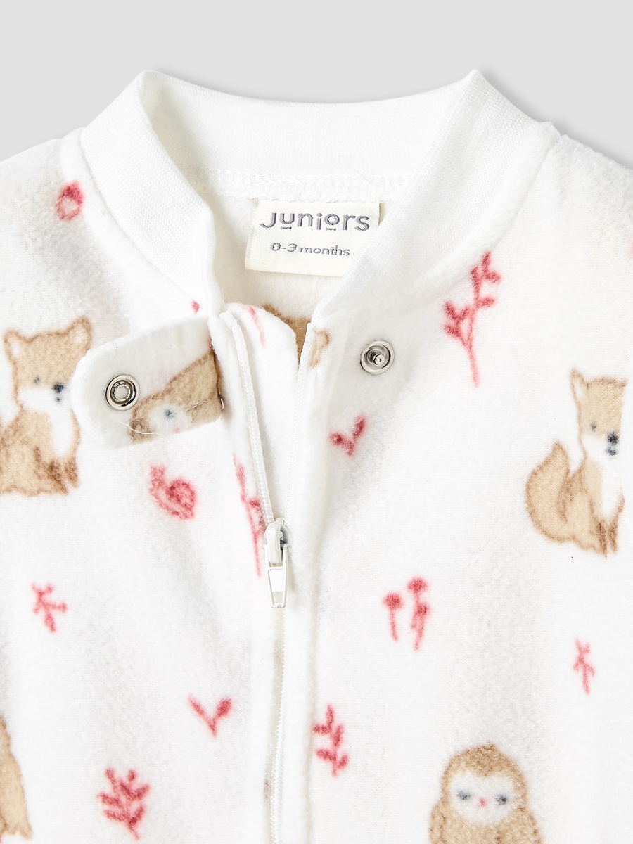Animal Print Fleece Sleepsuit with Long Sleeves