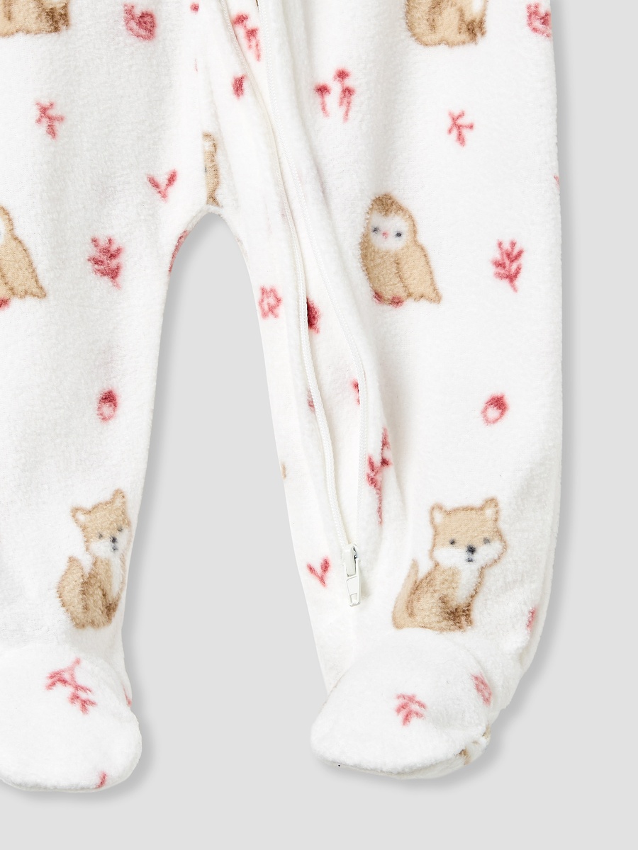Animal Print Fleece Sleepsuit with Long Sleeves