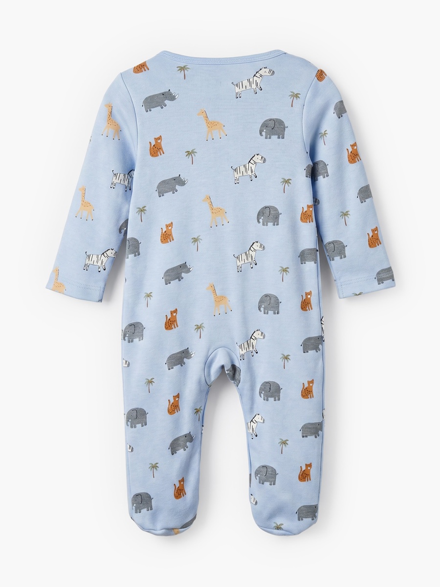 Cotton Crew Neck Long Sleeves Sleepsuit with Safari Print