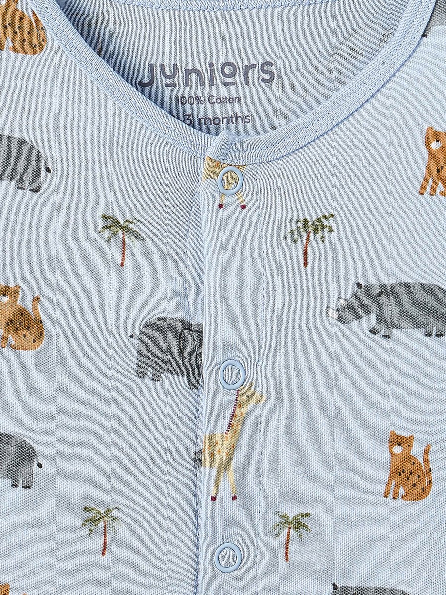 Cotton Crew Neck Long Sleeves Sleepsuit with Safari Print