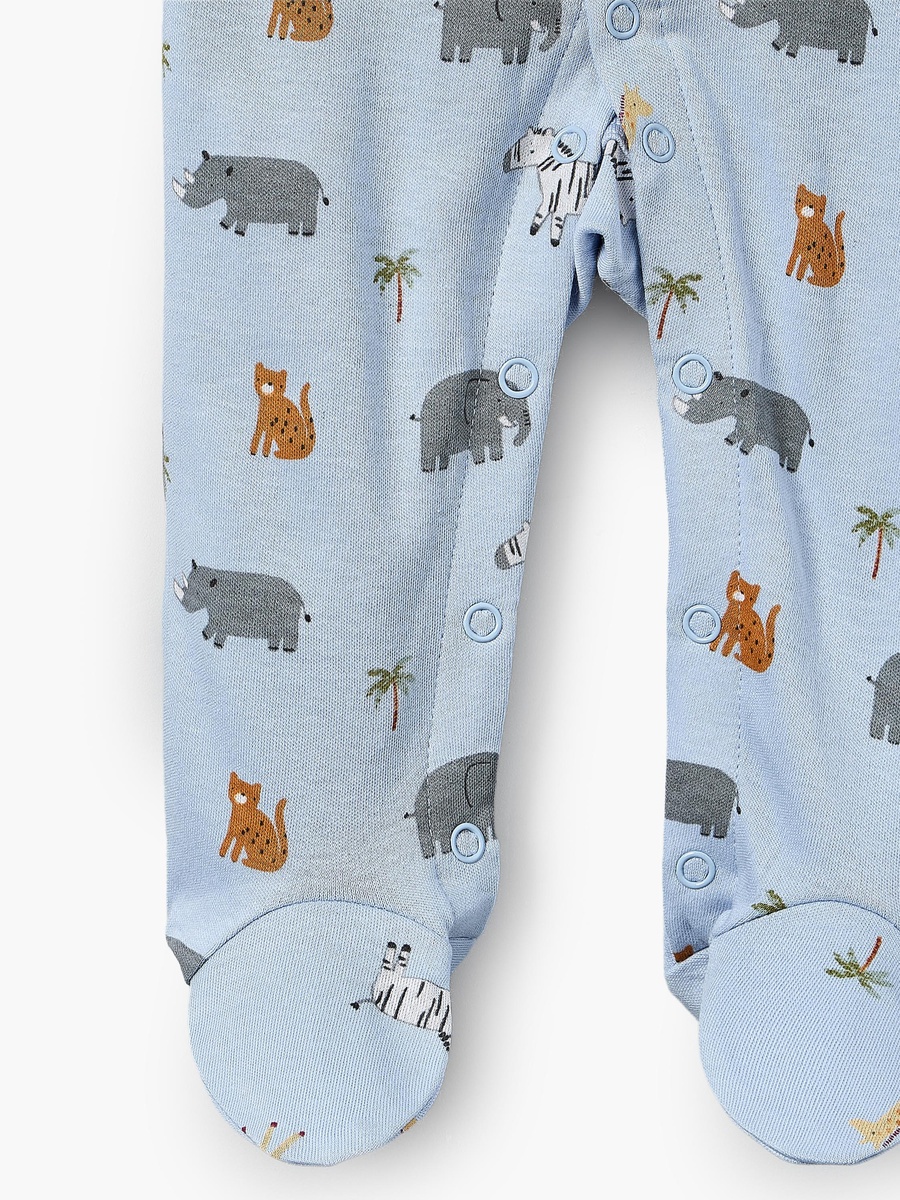 Cotton Crew Neck Long Sleeves Sleepsuit with Safari Print
