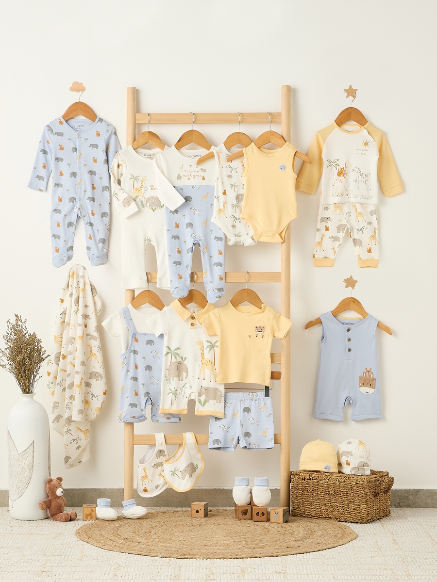 Cotton Crew Neck Long Sleeves Sleepsuit with Safari Print