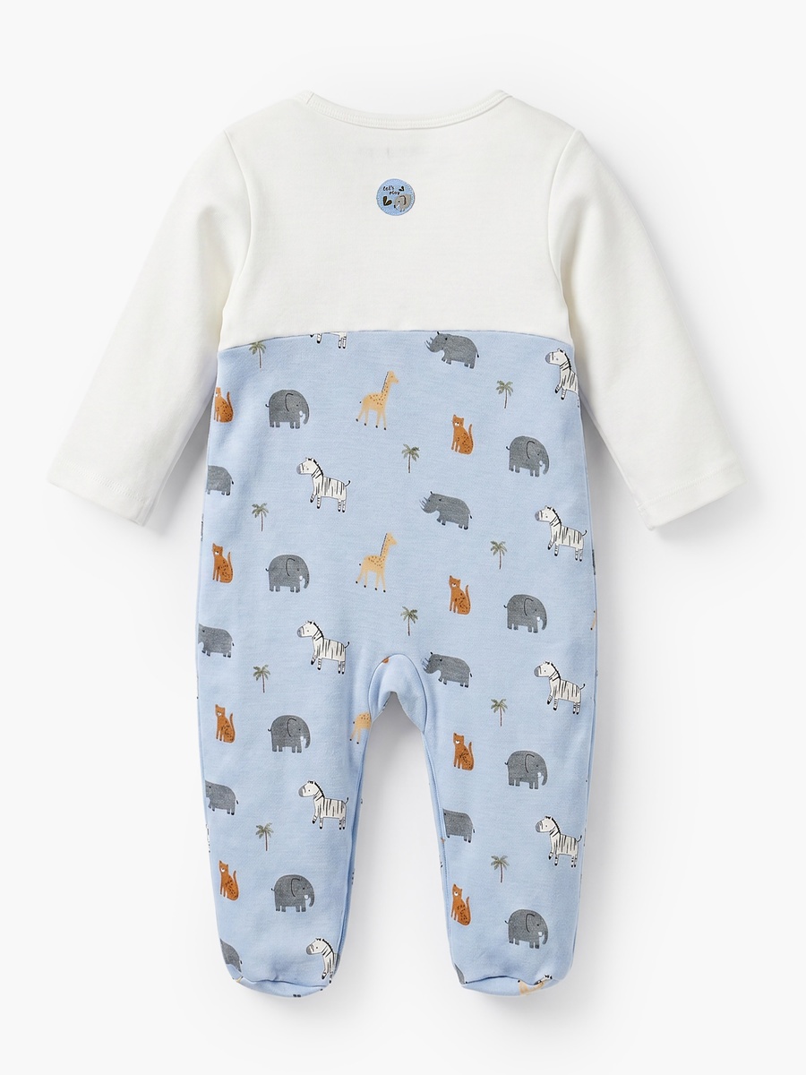 Cotton Crew Neck Long Sleeves Sleepsuit with Safari Print