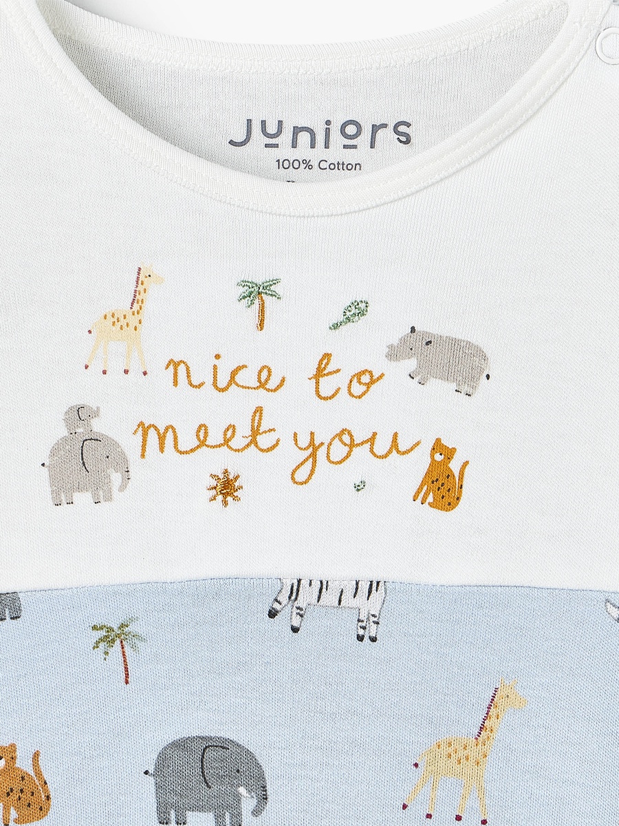 Cotton Crew Neck Long Sleeves Sleepsuit with Safari Print
