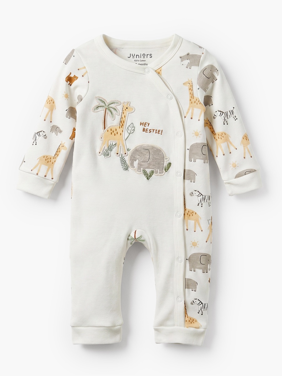 Cotton Crew Neck Long Sleeves Sleepsuit with Safari Print