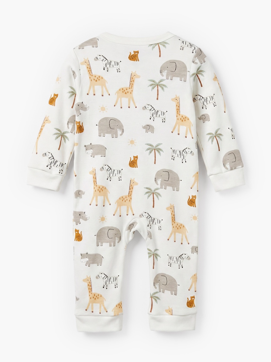 Cotton Crew Neck Long Sleeves Sleepsuit with Safari Print