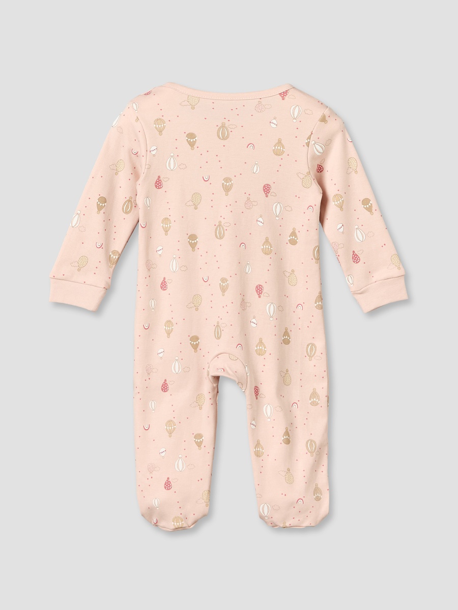 Cotton Crew Neck Long Sleeves Sleepsuit with Hot Air Balloon Print
