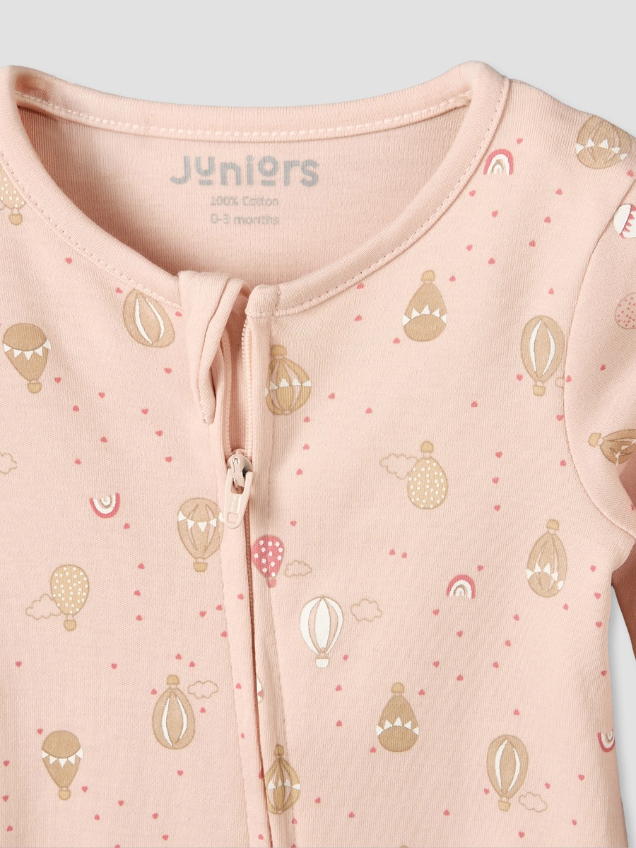 Cotton Crew Neck Long Sleeves Sleepsuit with Hot Air Balloon Print
