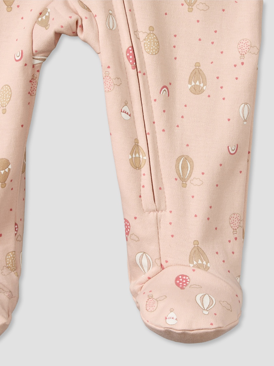 Cotton Crew Neck Long Sleeves Sleepsuit with Hot Air Balloon Print