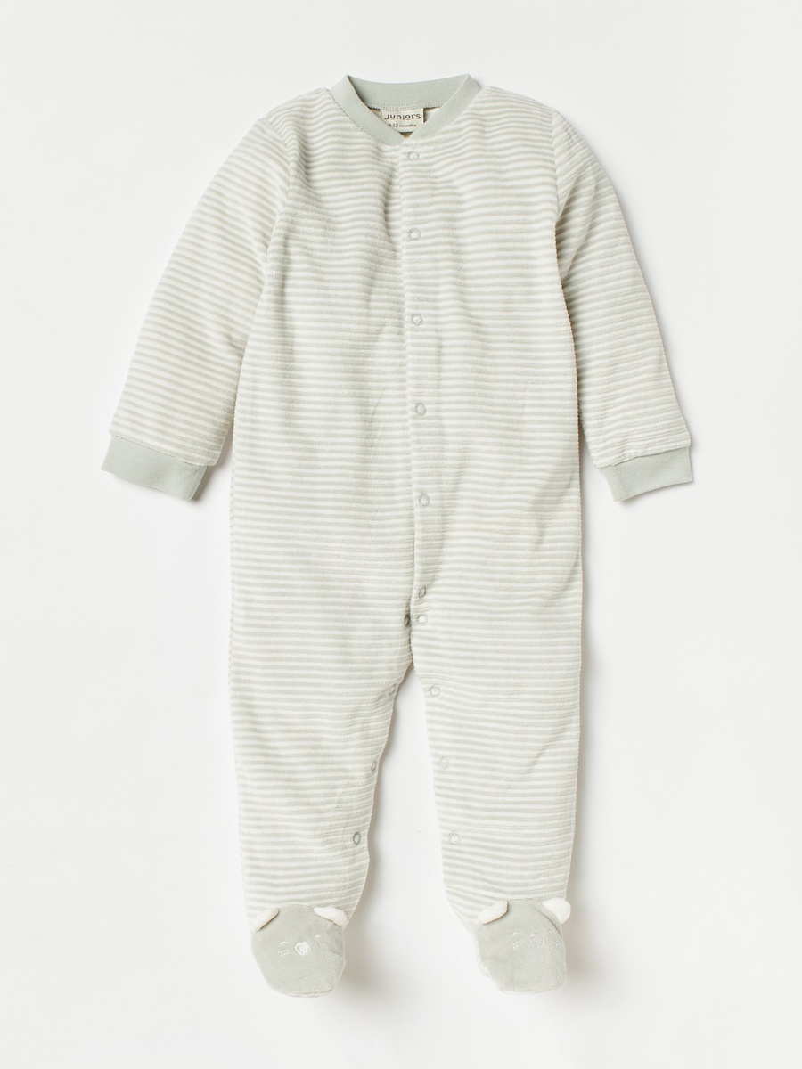 Striped Closed Feet Sleepsuit with Long Sleeves