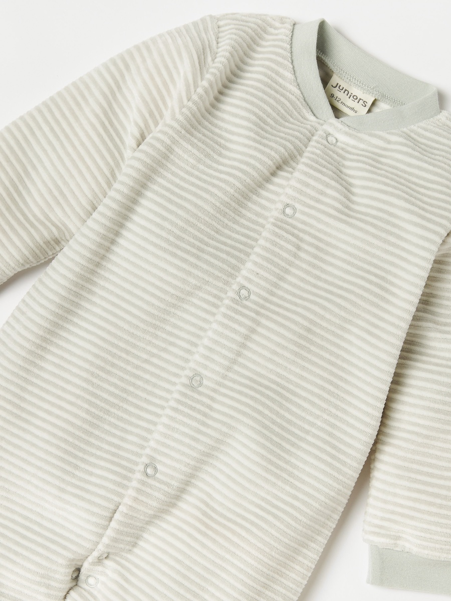 Striped Closed Feet Sleepsuit with Long Sleeves
