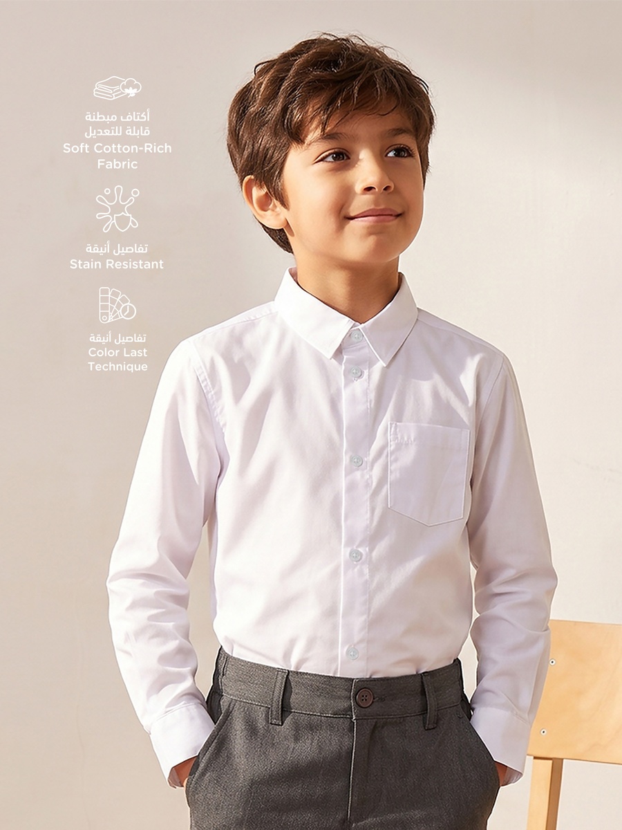 Set of 2- Solid Shirt with Chest Pocket and Long Sleeves