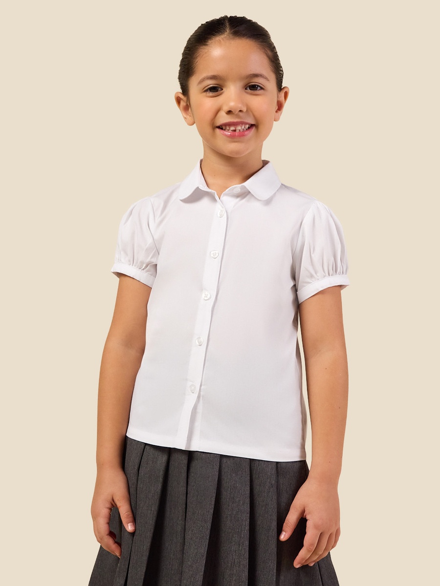 Set of 2- Solid Shirt with Puff Sleeves and Button Closure