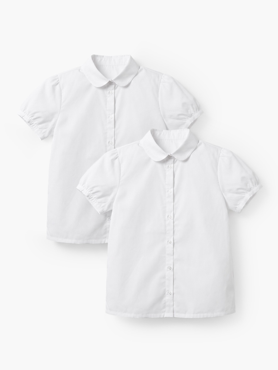 Set of 2- Solid Shirt with Puff Sleeves and Button Closure