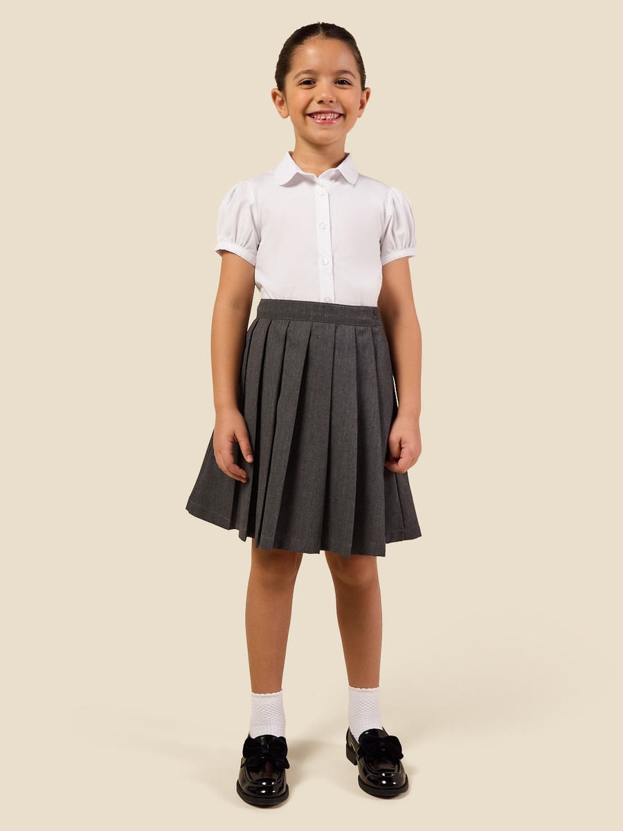 Set of 2- Solid Shirt with Puff Sleeves and Button Closure