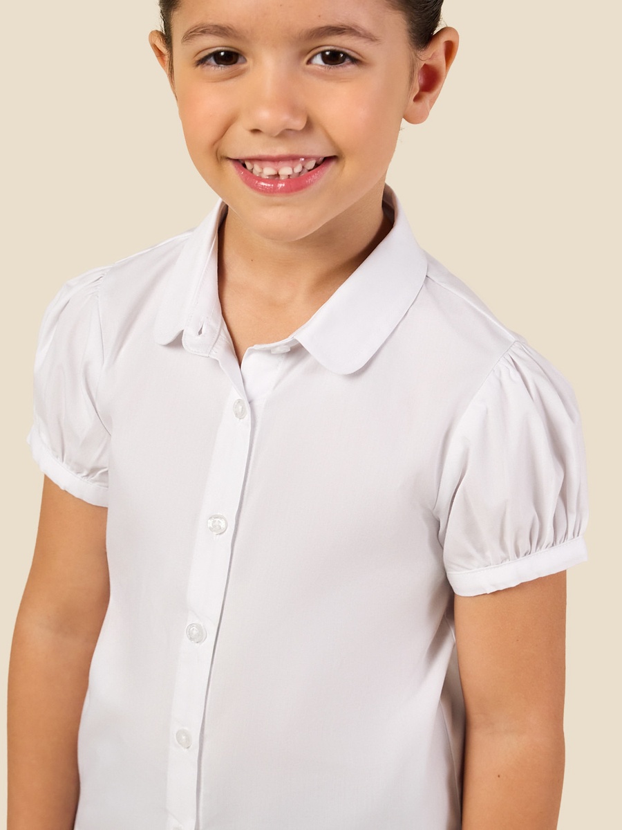Set of 2- Solid Shirt with Puff Sleeves and Button Closure