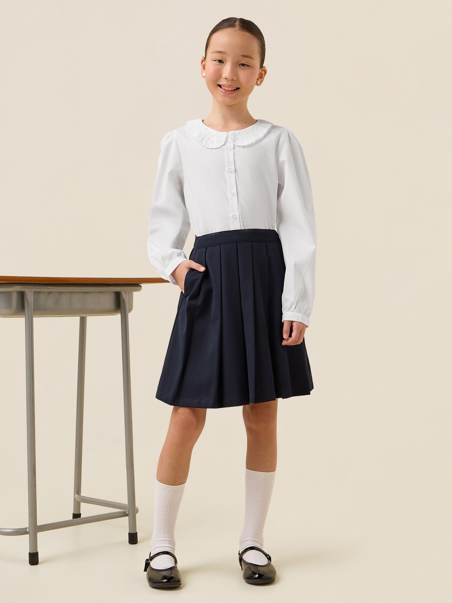 Set of 2- Solid Long Sleeves Shirt with Embroidered Peter Pan Collar