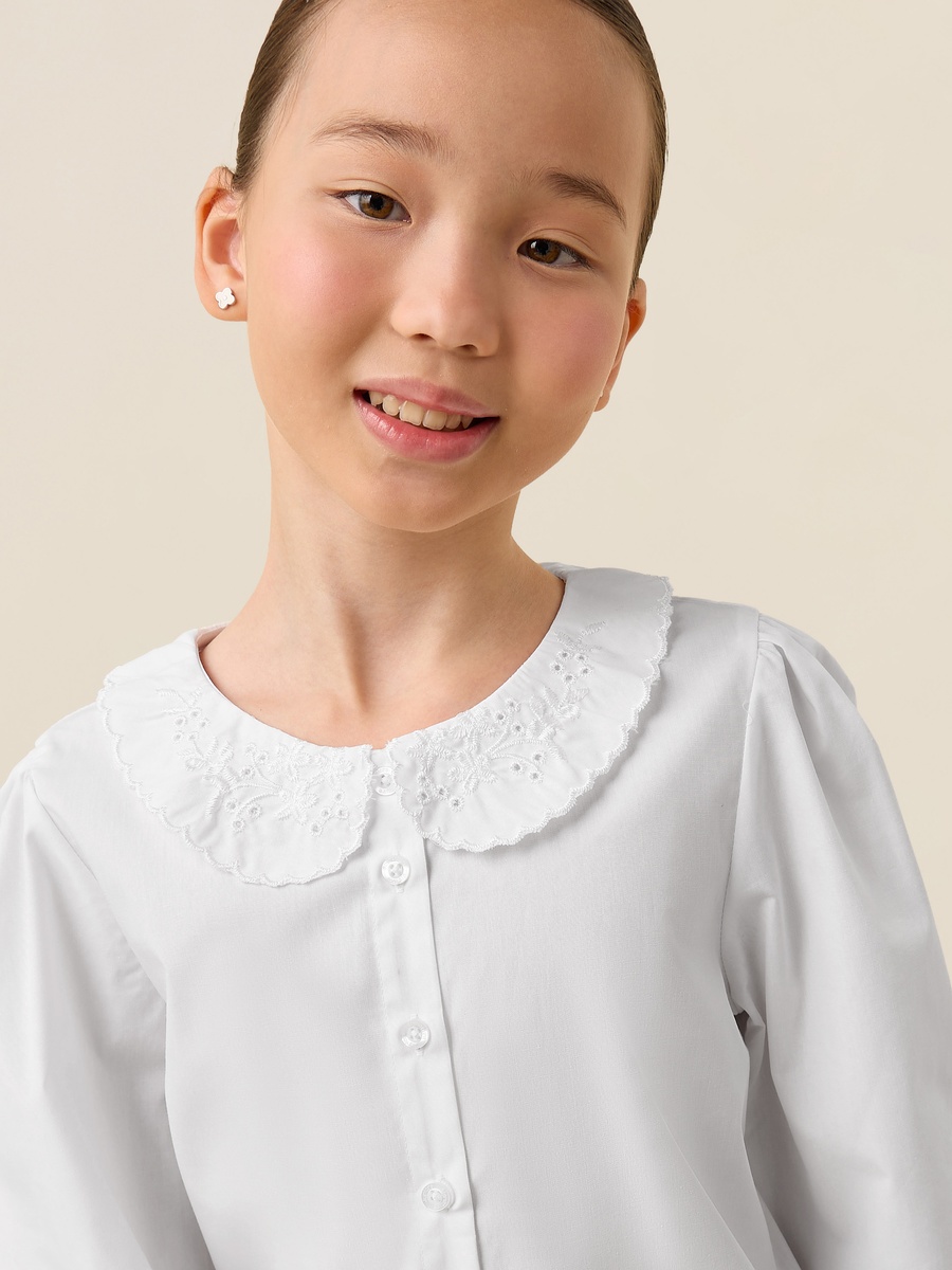 Set of 2- Solid Long Sleeves Shirt with Embroidered Peter Pan Collar