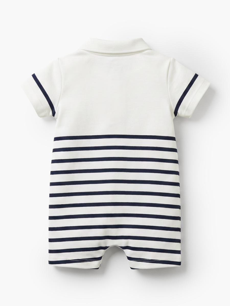 Collared Short Sleeves Romper with Striped Design