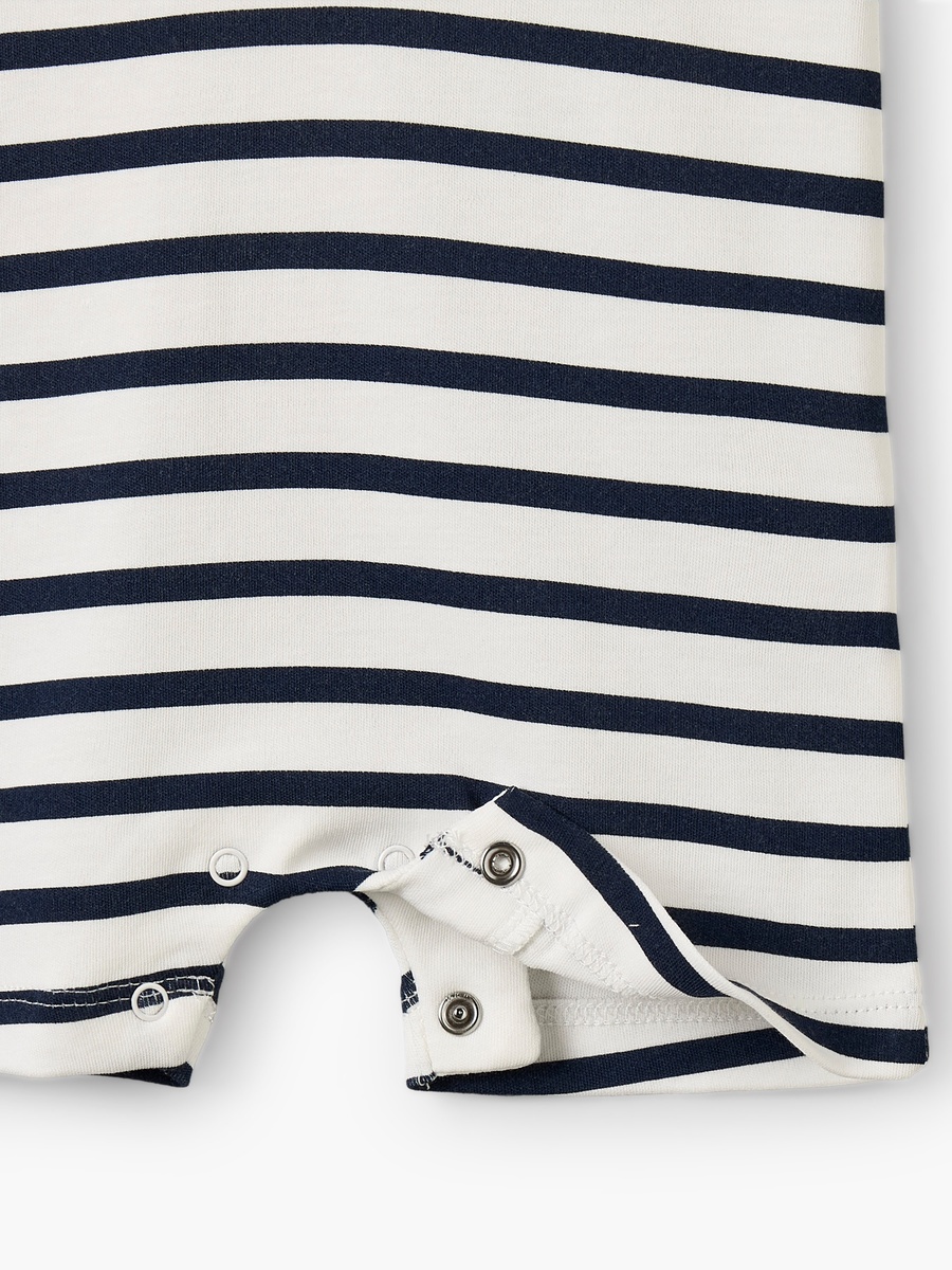 Collared Short Sleeves Romper with Striped Design