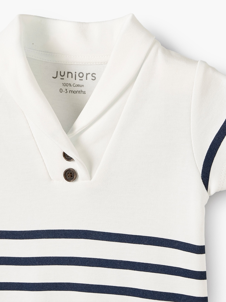 Collared Short Sleeves Romper with Striped Design