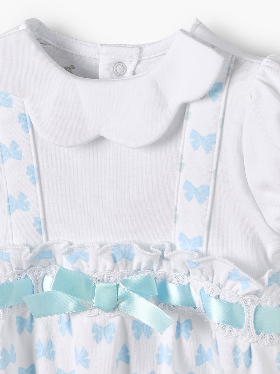 Collared Short Sleeves Romper with Bow Print