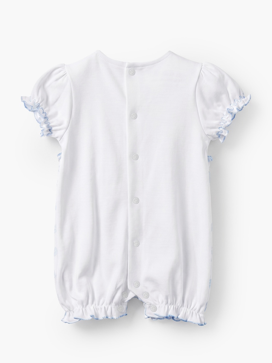 Collared Short Sleeves Romper with Bow Print