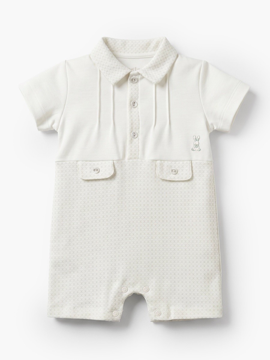 Collared Short Sleeves Romper with Print
