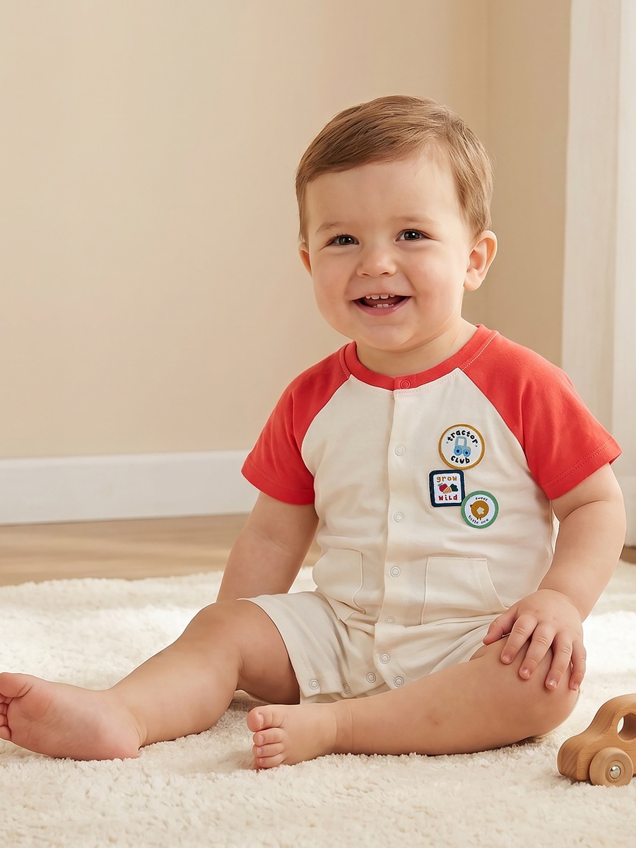 Pack of 2 Crew Neck Short Sleeves Romper with Cute Print