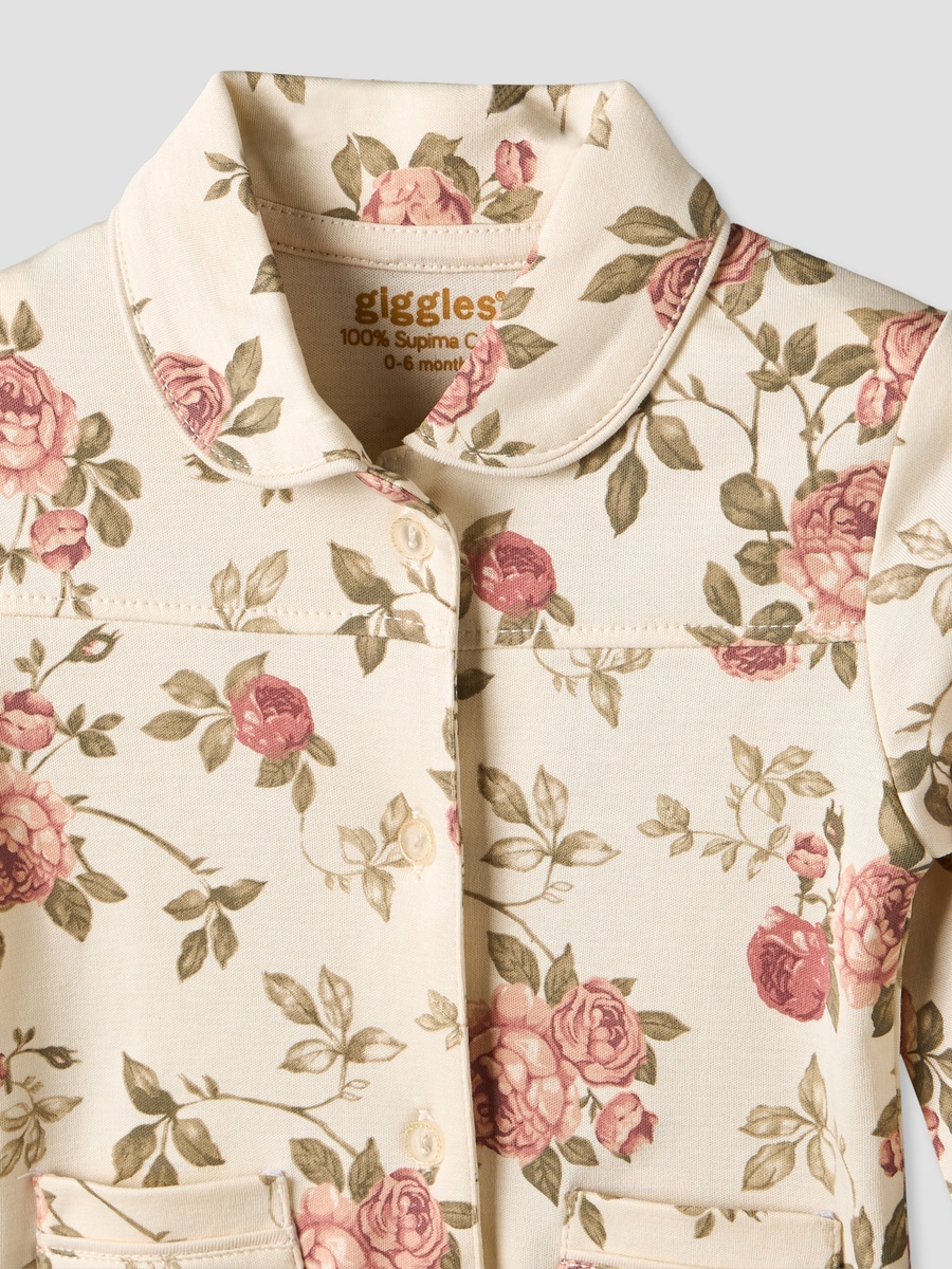 Cotton Collared Long Sleeves Pyjama Set with Floral Print