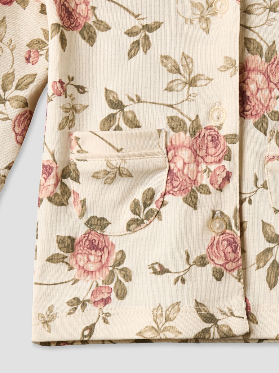 Cotton Collared Long Sleeves Pyjama Set with Floral Print
