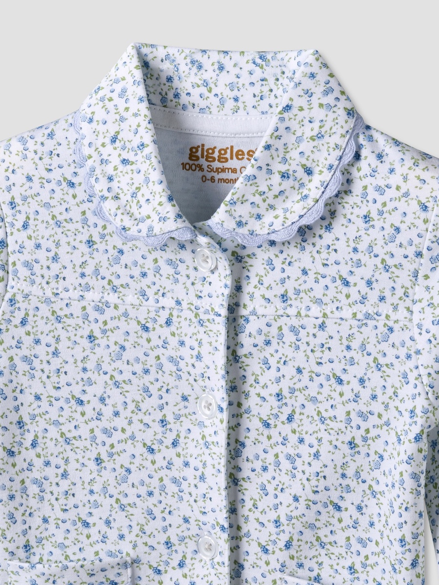 Cotton Collared Long Sleeves Pyjama Set with Floral Print