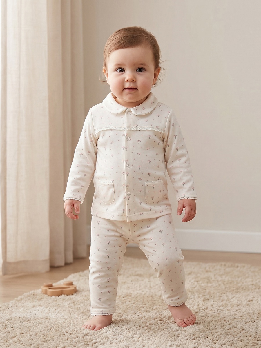 Supima Cotton Collared Long Sleeves Pyjama Set with Floral Print