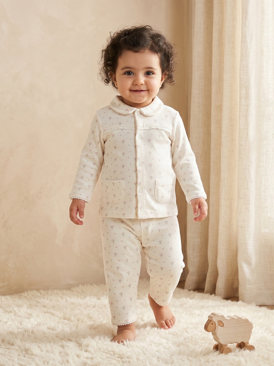 Supima Cotton Collared Long Sleeves Pyjama Set with Floral Print