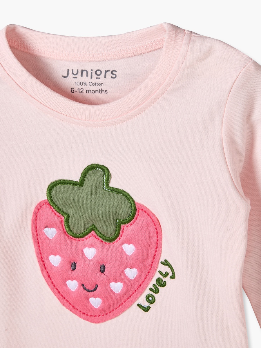 Pack of 3 Cotton Round Neck Long Sleeves Pyjama Set with Strawberry Print