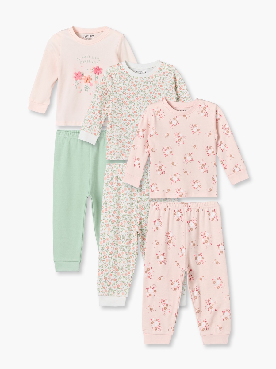 Pack of 3 Cotton Round Neck Long Sleeves Pyjama Set with Floral  Print