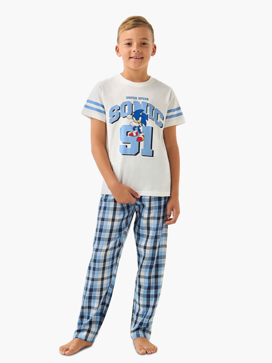 Cotton Crew Neck Short Sleeves Pyjama Set with Sonic the Hedgehog Print