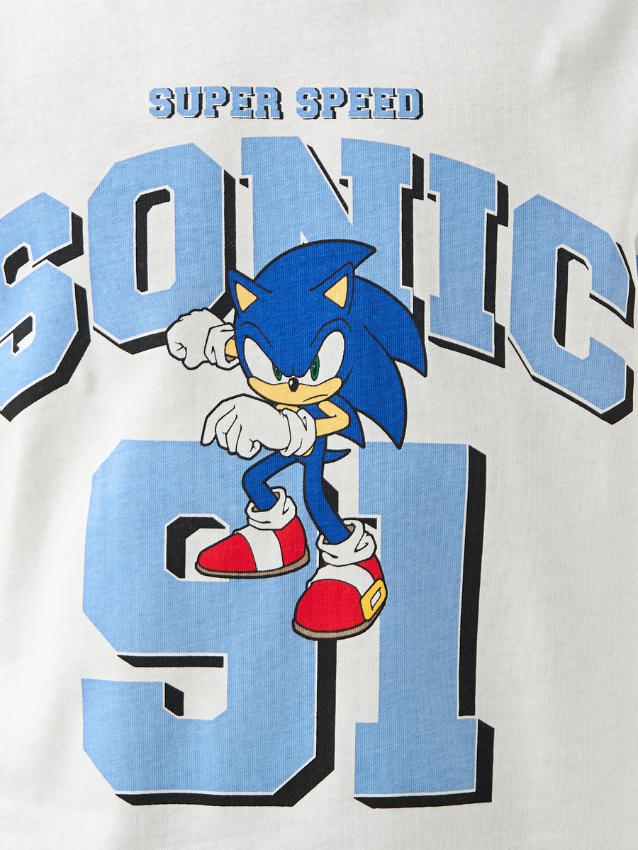 Cotton Crew Neck Short Sleeves Pyjama Set with Sonic the Hedgehog Print